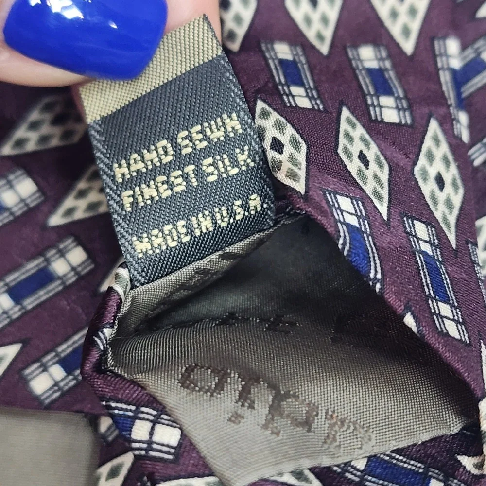 Talbott Studio Necktie Purple Geometric Diamond Silk Hand Sewn Mens OS